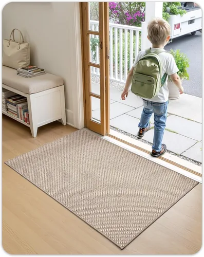 Vista 9 de Color&Geometry - Tapete para puerta delantera de 26 x 47 pulgadas, atrapador de suciedad con parte trasera de goma ultra antideslizante, perfil Caqui