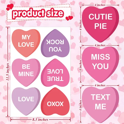 Vista 3 de 12 hojas de calcomanías para ventana del día de San Valentín, diseño de corazón de conversación de doble cara, calcomanías de caramelo