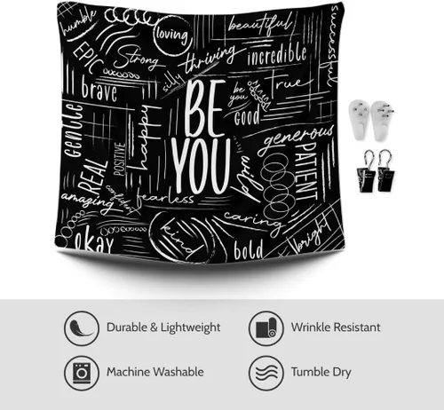 Vista 6 de ESLA - Tapiz negro para colgar en la pared, extra grande, para dormitorio, aula, dormitorio, decoración motivacional para niño y niña, 59 pulgadas