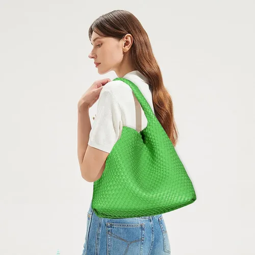 Vista 2 de Bolso de mano de mujer con asa superior de cuero vegano tejido a mano, bolso de hombro de moda, bolso bandolera con bolsa para todos los estilos