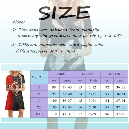 Vista 6 de Women Fashion Summer Casual T Shirt Dresses Short Sleeve Boho O Neck Print Dress Loose Mini Beach Dress Loose