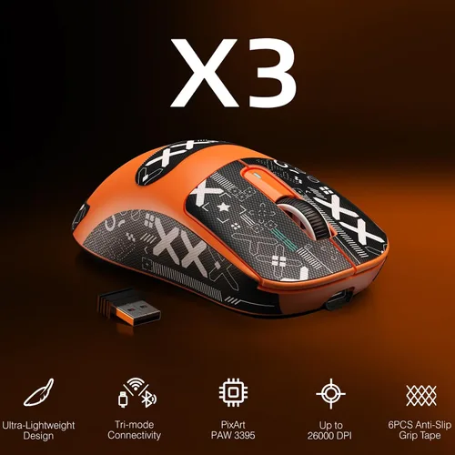 Vista 4 de ATTACK SHARK X3 - Mouse inalámbrico ligero para juegos con tri-modo 2.4G/USB-C con cable/Bluetooth, 26K DPI, sensor óptico PAW3395, interruptor
