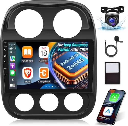 Vista 9 de [2G+32G] Radio de coche para Jeep Compass Patriot 2010-2016, 10.1 pulgadas Android 11 pantalla táctil estéreo, Carplay/Android Auto/Mirror