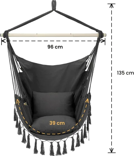 Vista 4 de Y- STOP Silla Hamaca Colgante Columpio de Cuerda, Máximo 500 Libras, 2 Cojines Incluidos, Silla Colgante Grande de Macramé con Bolsillo, Tejido