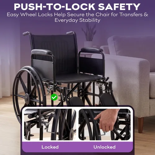 Vista 8 de Silla de ruedas bariátrica de servicio pesado para adultos - Negro - Brazos de escritorio removibles y reposapiernas elevados - Altura estándar