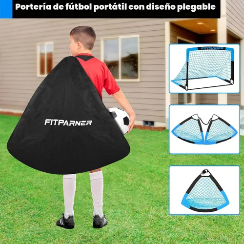 Vista 8 de Arcos de Fútbol para Niños para Patio Trasero - Juego de 2 Arcos de Fútbol Plegables Emergentes con Bola, Conos, Kit Completo de Equipo
