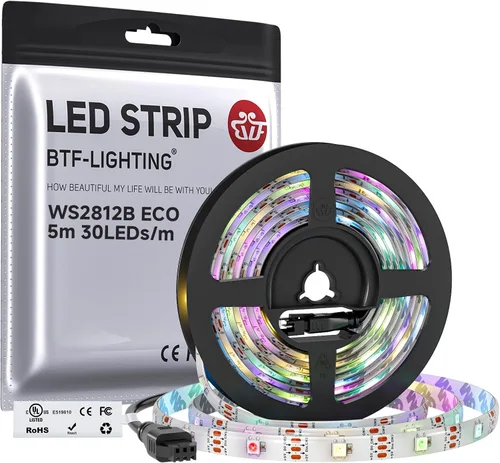 Vista 18 de BTF-LIGHTING WS2812B Tira LED RGB ECO, efectos de persecución 5050SMD direccionables individualmente, 3.3 pies, 60 píxeles/m, color de ensueño Negro