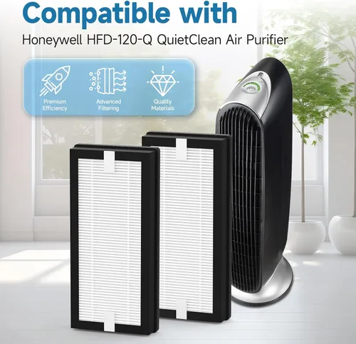 Vista 2 de Paquete de 2 filtros de repuesto HFD-120-Q compatibles con purificador Honey-Well HFD-120-Q QuietClean (para ASIN: B000ANEPYO)