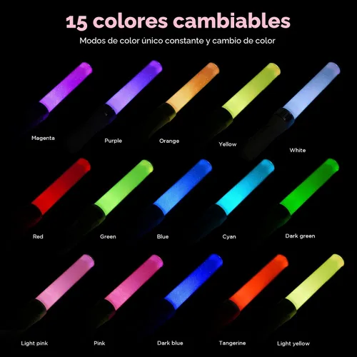 Vista 6 de Varillas incandescentes LED reutilizables (paquete de 2) con 15 modos multicolor, manual y automático, equipados con barras LED alimentadas por
