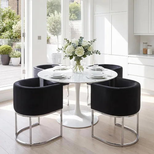 Vista 15 de RIVOVA - Silla tapizada para comedor, silla lateral moderna de barril, sillas tapizadas para comedor, silla cómoda para cocina, silla lateral