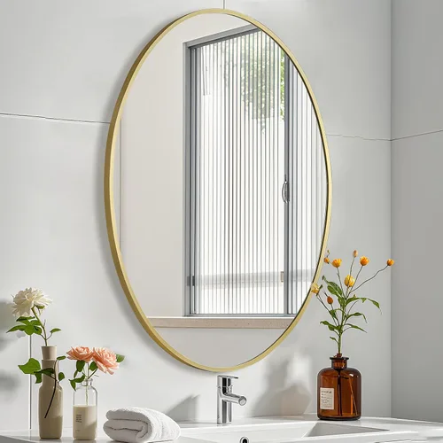 Vista 11 de Espejo ovalado negro para baño, espejo de baño ovalado de 22 x 30 pulgadas con marco de metal cepillado, espejo de tocador decorativo montado