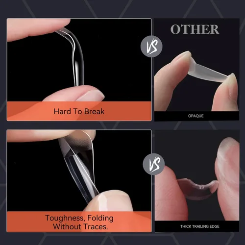 Vista 4 de Vanfa Punta de gel suave para extensiones de uñas, puntas de uñas a presión, puntas de cobertura completa (transparente - almendra mediana)