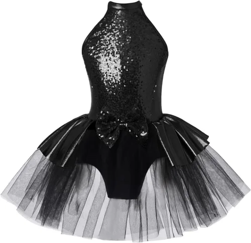 Vista 84 de CHICTRY Vestido tutú de ballet con lentejuelas brillantes para niñas y niñas, moderno disfraz de baile latino de jazz