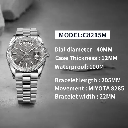 Vista 3 de CADISEN Reloj mecánico automático de acero inoxidable de lujo de marca impermeable de 328.1 ft para hombre de diseño H0mage