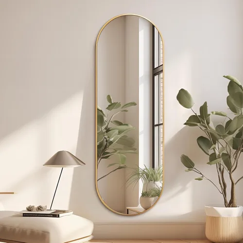 Vista 17 de Niccy - Espejo ovalado de longitud completa de 48"×16", espejo largo de pared con marco de aluminio, espejos grandes para sala de estar, espejo Negro
