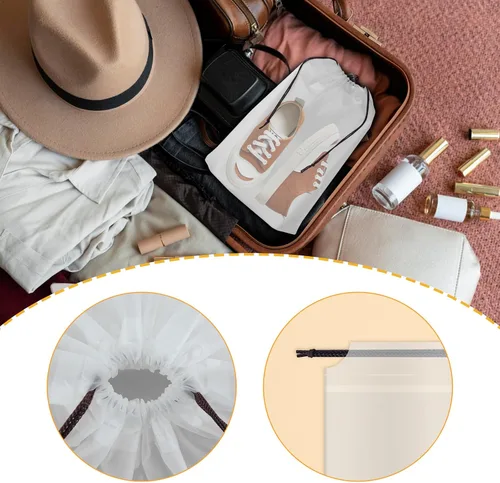 Vista 3 de Riuog Bolsas de zapatos transparentes con cuerda, bolsa de almacenamiento transparente portátil, para organizar zapatos grandes y transparentes