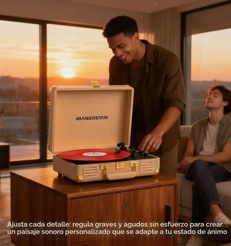 Vista 8 de Tocadiscos Bluetooth, tocadiscos portátil de 3 velocidades, dorado