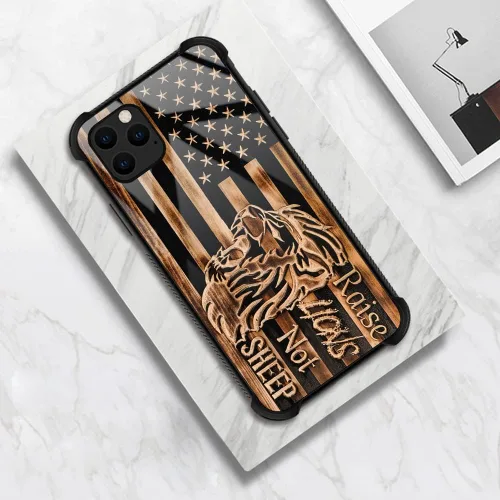 Vista 5 de Funda compatible con iPhone 11, fundas para regalos de mujer, diseño de bandera estadounidense de madera Raise Lion Not Sheep