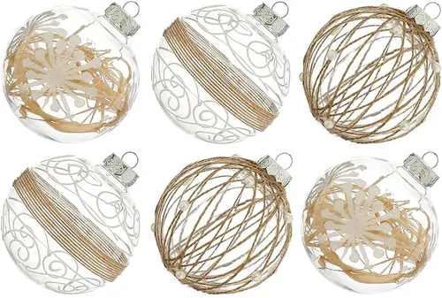 Vista 18 de XmasExp - Juego de adornos de bola de Navidad, 2.76 pulgadas, grandes, inastillables, transparentes, con brillantina, decoración de árbol de Beige