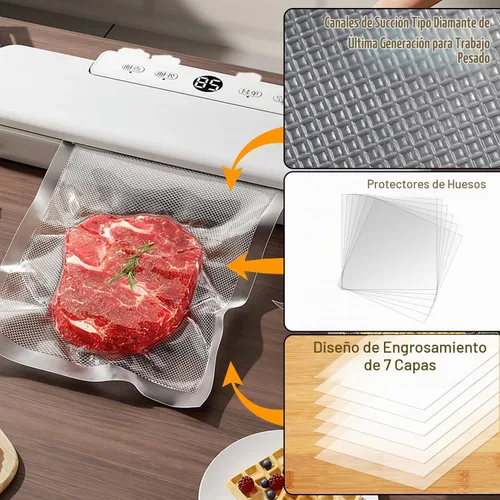 Vista 2 de Bolsas Selladoras al Vacío, 200 Cuartos Sin BPA de 8x12 Pulgadas para Food Saver, Seal a Meal, Weston. Bolsas de Almacenamiento de Alimentos al