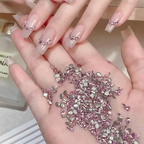 Vista 9 de Diamantes de imitación para uñas, 300 piezas de cristales AB, gemas de múltiples formas, diamantes de imitación de parte trasera plana, para arte