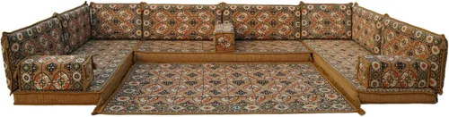 Vista 147 de arabicsofa Sofá en forma de U de estilo árabe para el suelo – Juego de Majlis hecho a mano – Sofá de estilo bohemio