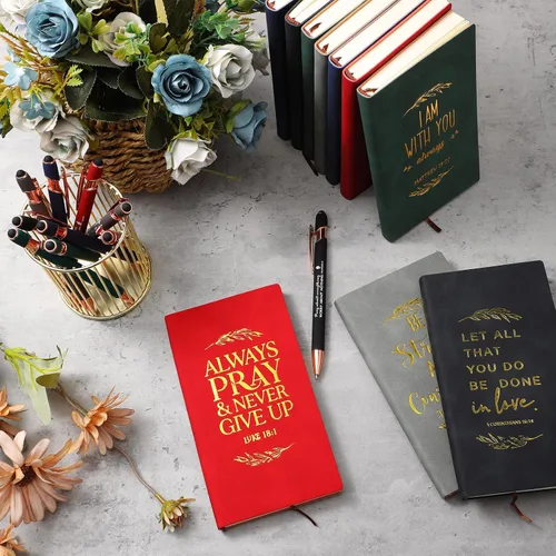 Vista 5 de Crtiin 20 cuadernos de notas religiosos a granel con bolígrafo motivacional, versículo bíblico inspirador, diario de oración de cuero, regalos