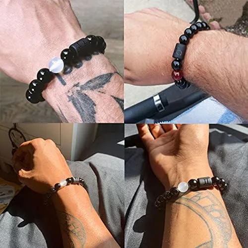 Vista 6 de LAKIYOYO Pulsera ajustable del zodiaco para hombres y mujeres, pulsera ajustable de piedra de ónix negro natural de 0.315 in y 0.394 in, signo