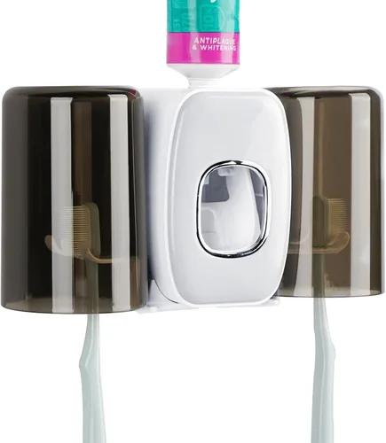 Vista 7 de Soporte de pared para cepillos de dientes con 4 ranuras con tapa, organizador de almacenamiento de cepillos de dientes autoadhesivo para ducha