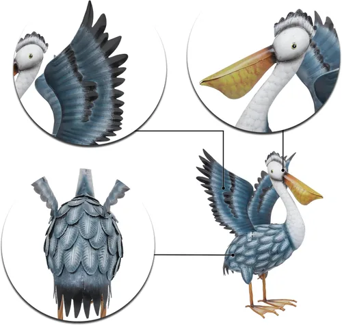 Vista 5 de TERESA'S COLLECTIONS Estatuas de Pelícano para Decoración de Patio al Aire Libre, Estatuas de Aves de Océano Costero de Metal de 11.5" & Esculturas