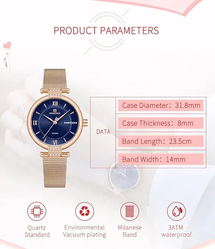 Vista 9 de NAVIFORCE Relojes de moda para mujer impermeables analógicos de lujo diseño de cara casual relojes para damas