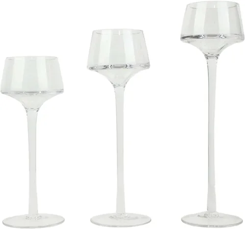 Vista 7 de Efavormart - Juego de 3 centros de mesa con pedestal de cristal transparente de tallo largo, portavelas de disco de candelita altos, 8, 9, 10