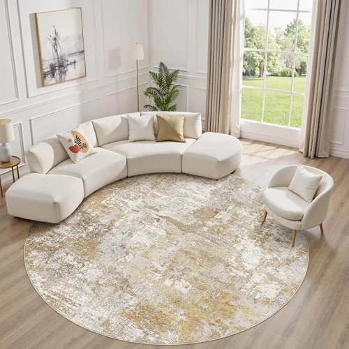 Vista 39 de Tortania Alfombra redonda lavable de 5 pies para sala de estar: Alfombra moderna abstracta neutra grande suave y delgada – Alfombra antideslizante