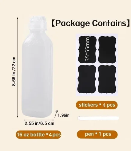 Vista 3 de Botellas exprimibles de condimentos de 16 onzas, paquete de 4 con tapa abatible, botellas de salsa con escala para aceite, salsa de tomate, agua