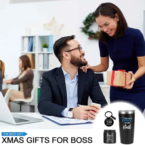 Vista 6 de Regalos NXPOY para jefe, regalo del día del jefe para hombre, Navidad. Acción de Gracias, regalos de cumpleaños para jefes líderes, Vaso+ Llavero+