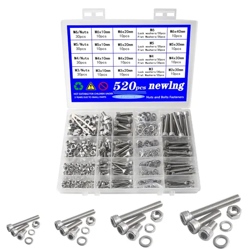Vista 11 de Juego de pernos y tuercas con exterior hexagonal, mecánicos de acero inoxidable 304, maquinaria industrial, Tornillos hexagonales