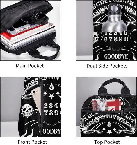 Vista 5 de SWEET TANG Mochila de viaje ligera para ciclismo, senderismo, para hombres y mujeres, Tatuaje Esqueleto Cráneo Tablero Negro, Mochilas de viaje