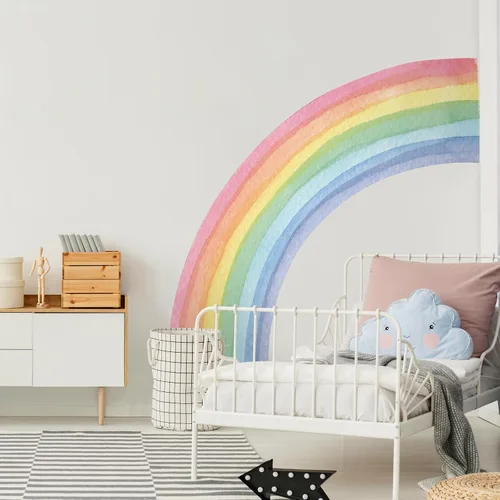 Vista 8 de Calcomanías de pared de arco iris extra grandes de 56 x 64 pulgadas, calcomanías precortadas de media acuarela vibrante, arte de engomado activado