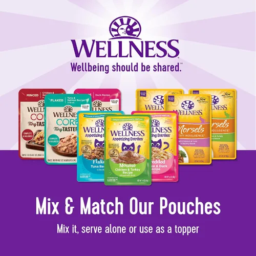 Vista 5 de Wellness CORE Tiny Tasters - Alimento húmedo en paté para gatos adultos, natural, rico en proteínas, sin granos, bolsa de 1.75 onzas, paquete de 12