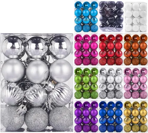 Vista 17 de Emopeak - Juego de 24 esferas navideñas, ornamentos irrompibles, 4 estilos, decoración colgante para árbol de Navidad, boda o fiesta