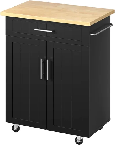 Vista 9 de JY QAQA Isla de cocina de 26 pulgadas con ruedas con armario de almacenamiento, armario de cocina con estantes, asa de carrito para toallero