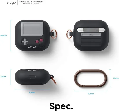 Vista 9 de elago AW5 - Funda compatible con AirPods de 3ª generación (2021), diseño clásico de consola de juegos portátil compatible con Apple AirPods 3, Negro