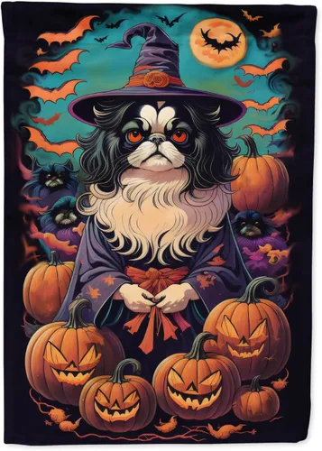 Vista 13 de Caroline's Treasures DAC1466GF - Bandera decorativa para jardín de Halloween de Affenpinscher Witchy para jardín, decoración para patio exterior