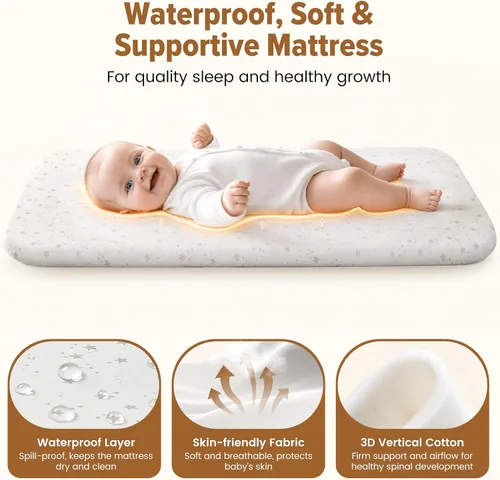 Vista 2 de 3-in-1 Baby Bassinet Bedside Sleeper, Stable Bassinet for Newborns Beige