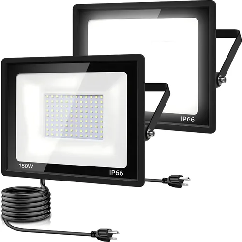 Vista 11 de Paquete de 2 luces LED de inundación para exteriores, luz de trabajo LED de 50 W, 5500 lm con enchufe de EE. UU. de 6 pies, luces de seguridad