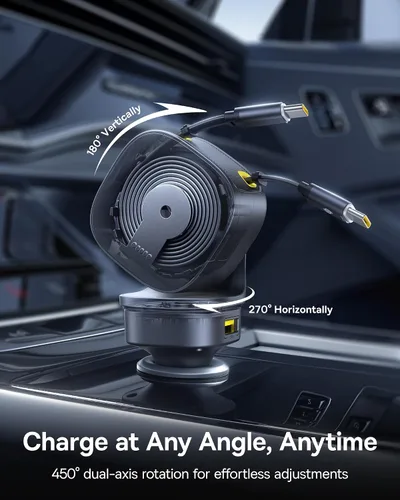Vista 5 de Baseus Cargador de coche retráctil de 163 W USB C de carga rápida, PrimeTrip VR2 Max 4 en 1, cargador de coche rápido con cable USB C retráctil dual