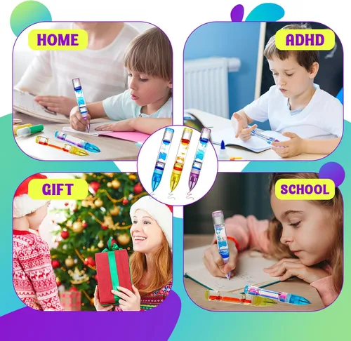 Vista 4 de Equsion 3 bolígrafos con burbujas de movimiento líquido, con temporizador colorido, para concentración, estrés, alivio de la ansiedad, juguetes