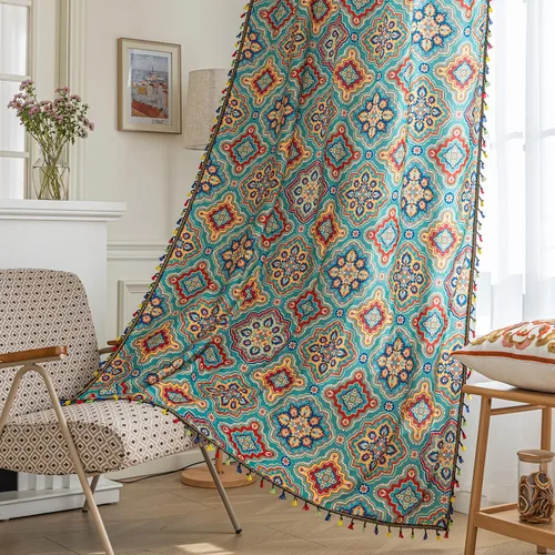 Vista 16 de Cortinas estampadas para sala de estar, artesanías populares, 54 pulgadas de largo, estilo indio, hippie, bohemio, con bolsillo para cortinero B2
