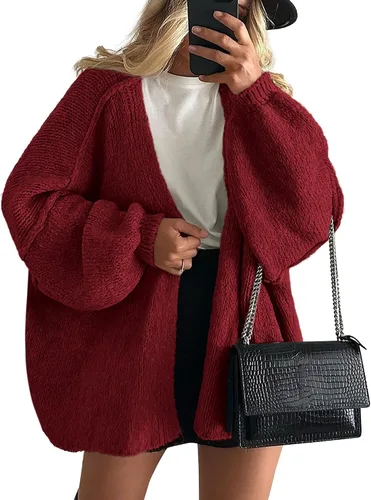 Vista 30 de PRETTYGARDEN Suéteres tipo cárdigan de gran tamaño para mujer Albaricoque