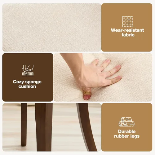Vista 7 de UVV Juego de 2 sillas de comedor de madera, sillas de comedor modernas de mediados de siglo tapizadas en tela para cocina y comedor, silla de cena